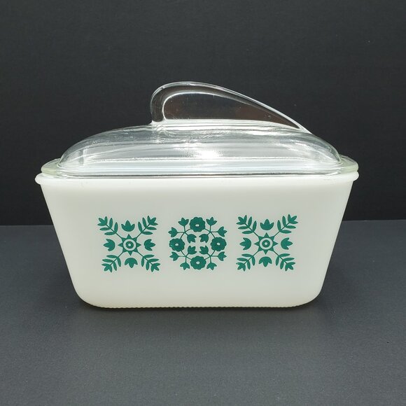 Glasbake Turquoise Floral Snowflake Casserole Baking Dish MCM Refrigerator Dish - Picture 1 of 10